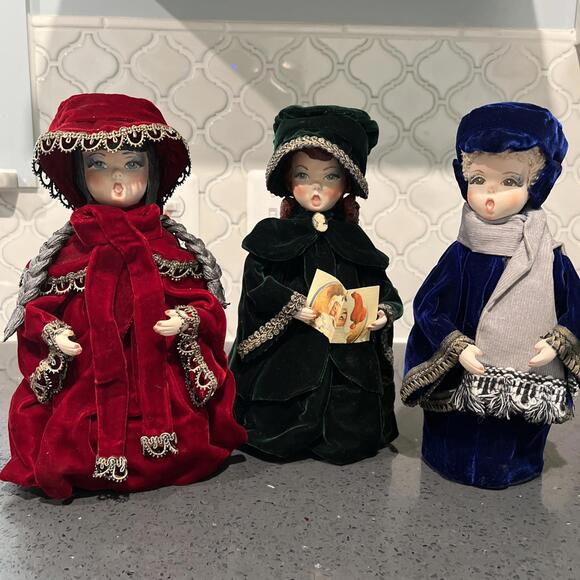 Vintage Victorian dolls Christmas carolers hand Made Hand Painted Unique!!!